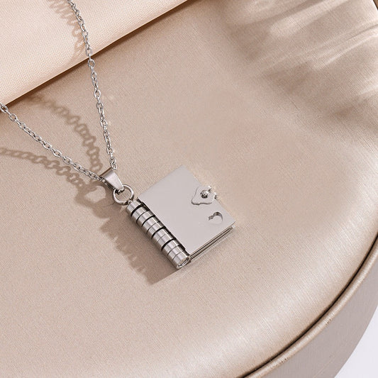 Book of Time Necklace – Personalized Memory Locket with Hidden QR Code - Silver