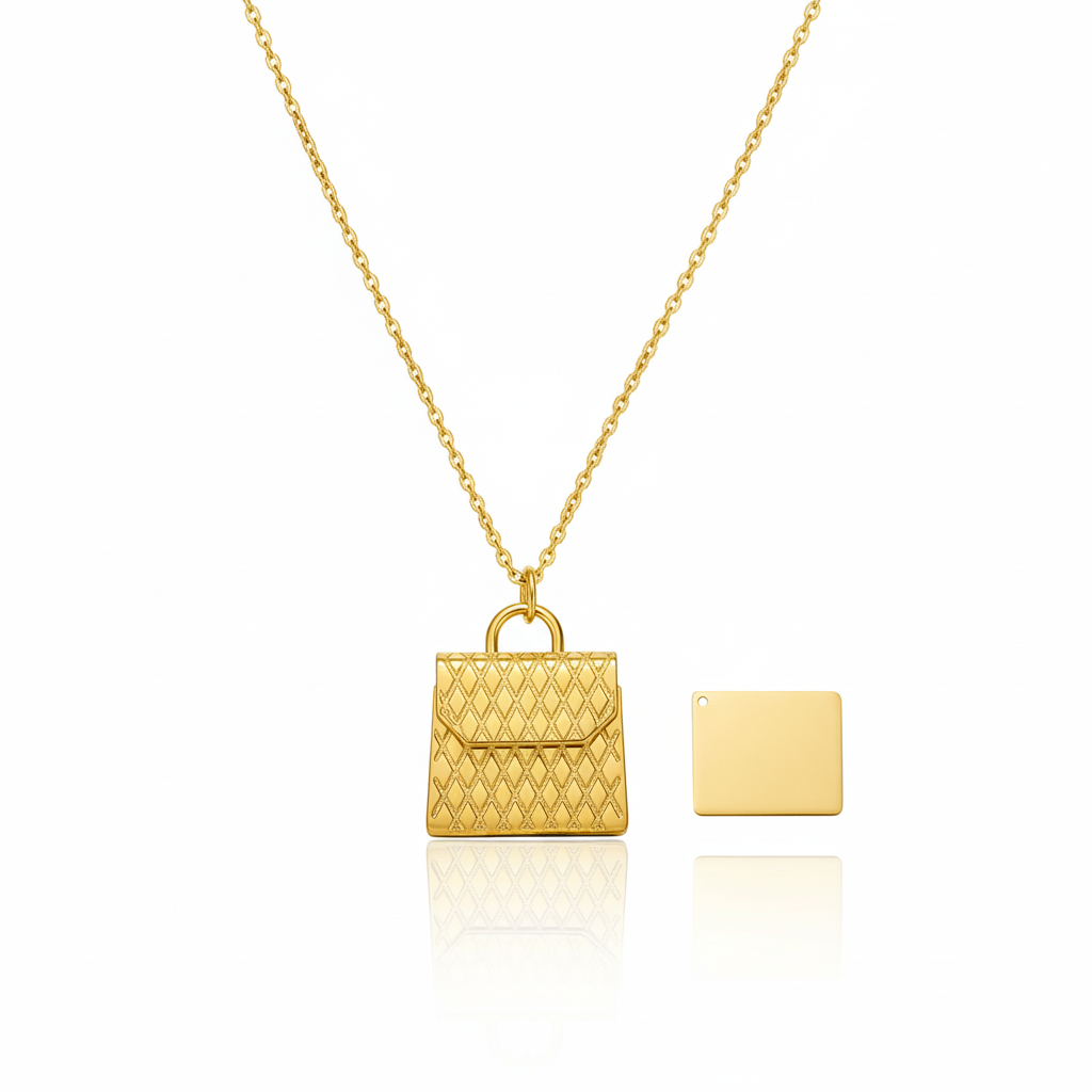 Quilted Design Envelope Necklace with Hidden QR Code