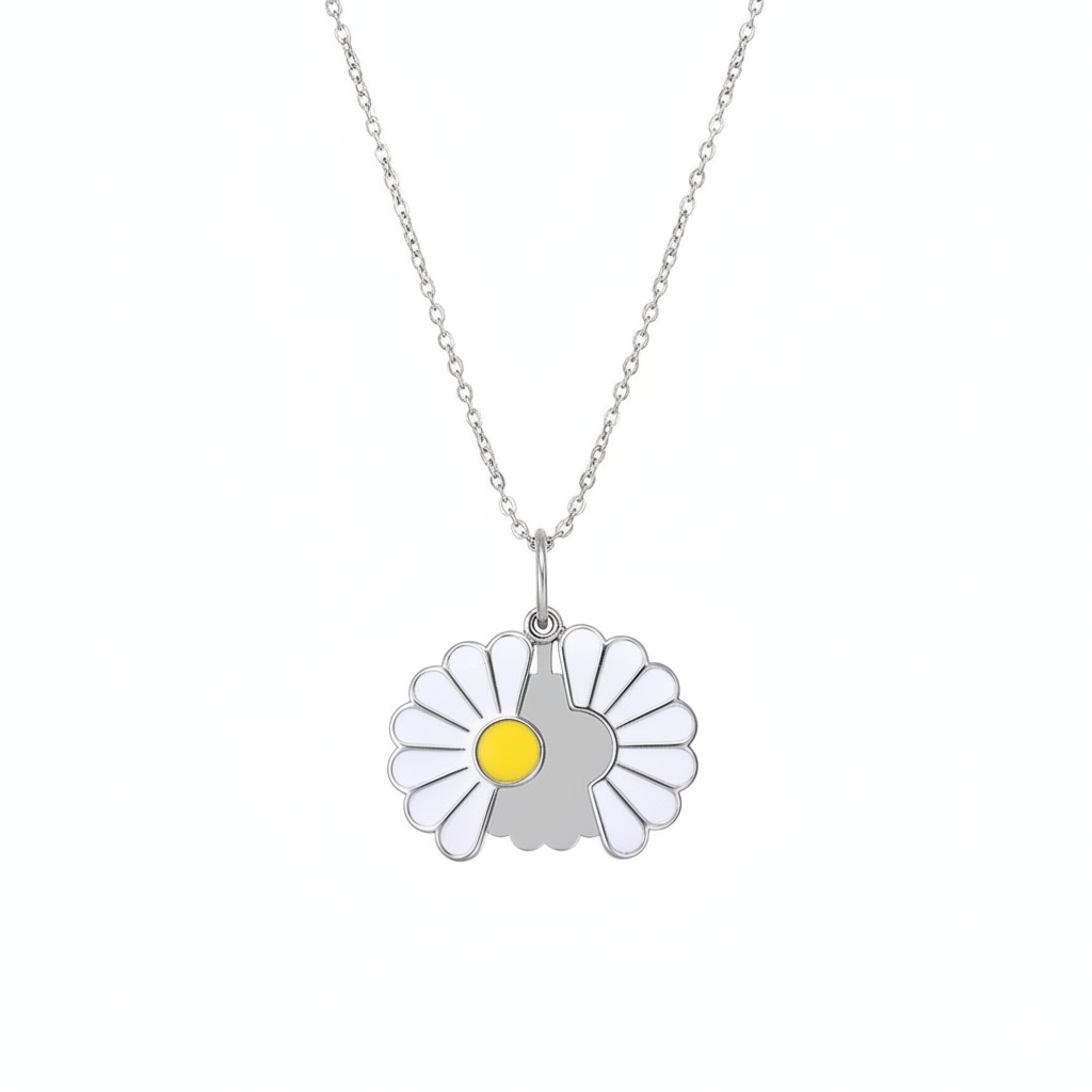 Personalized Daisy Necklace with QR Code - Silver