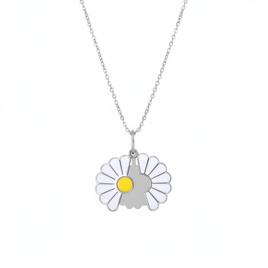 Personalized Daisy Necklace with QR Code - Silver