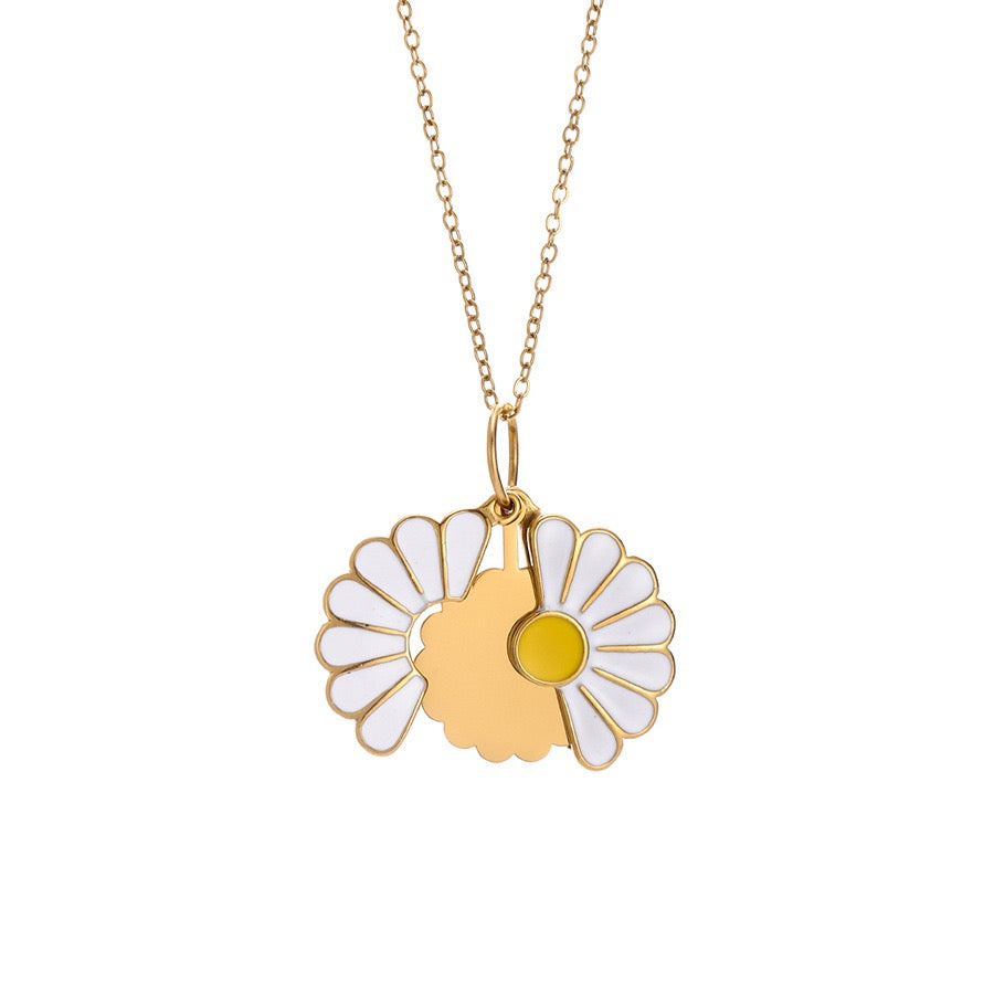 Personalized Daisy Necklace with QR Code - Gold
