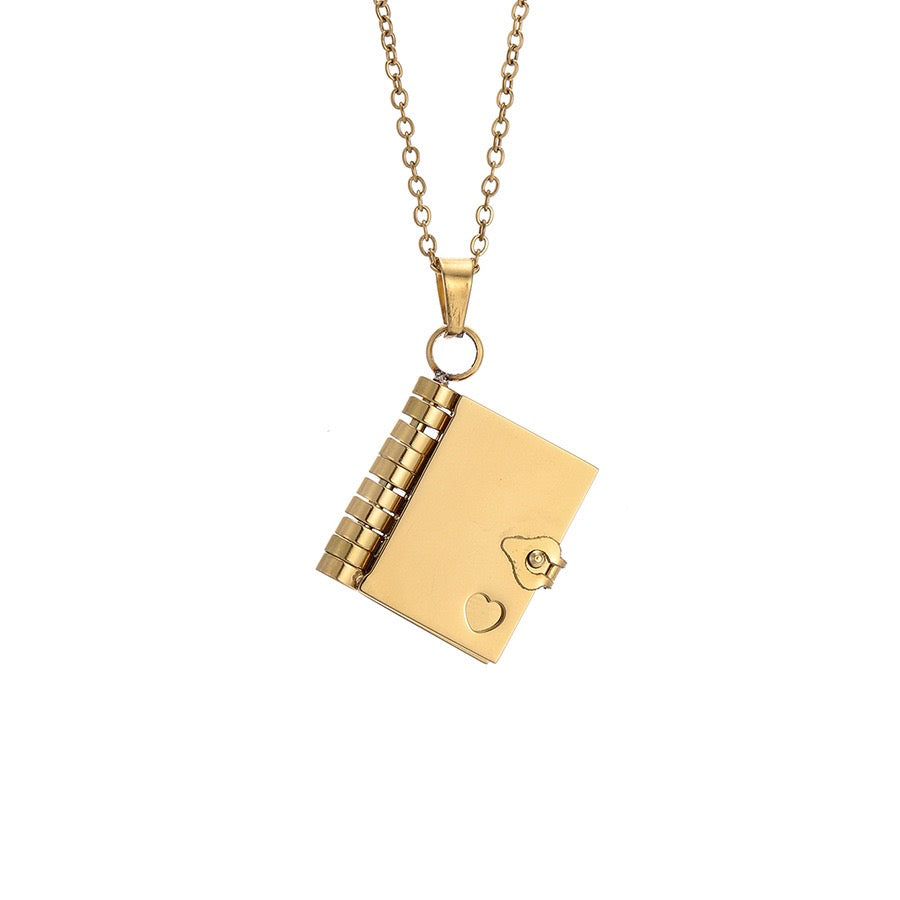 Book of Time Necklace – Personalized Memory Locket with Hidden QR Code - Gold