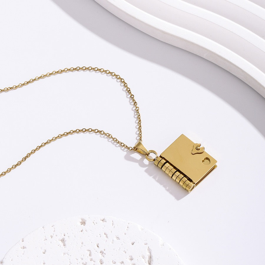 Book of Time Necklace – Personalized Memory Locket with Hidden QR Code - Gold